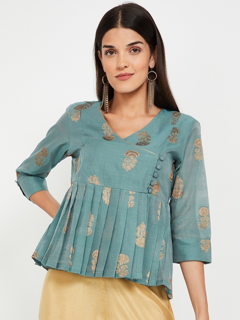 

Colour Me by Melange Women Green Printed Wrap Top