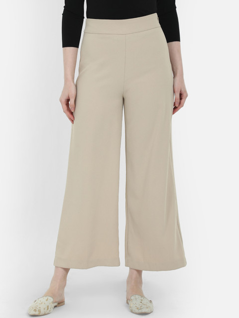 

COVER STORY Women Beige Regular Fit Solid Parallel Trousers