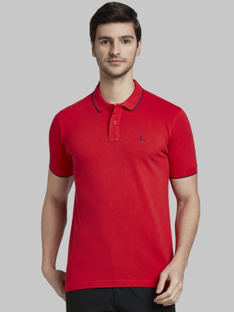 

Parx Men Red Solid Polo Collar T-shirt