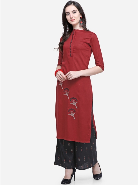 

Mirchi Fashion Women Red & Black Embroidered Kurta with Palazzos