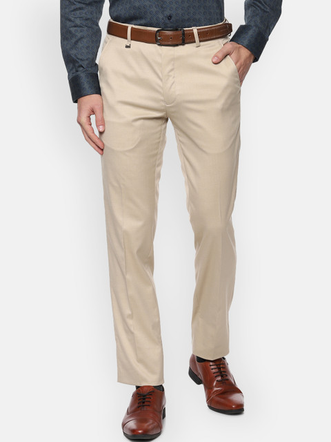 

Van Heusen Men Cream-Coloured Slim Fit Self Design Formal Trousers