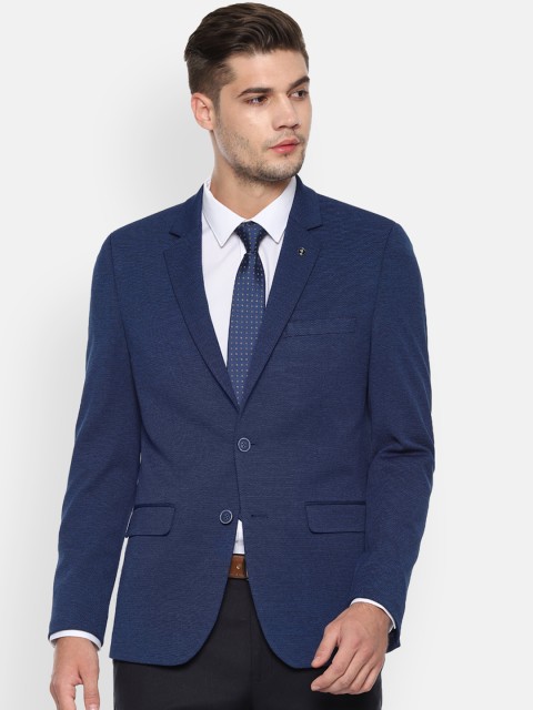 

Van Heusen Men Navy Blue Self-Design Slim Fit Single-Breasted Blazer