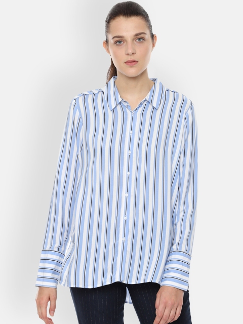 

Van Heusen Woman Blue & White Regular Fit Striped Casual Shirt