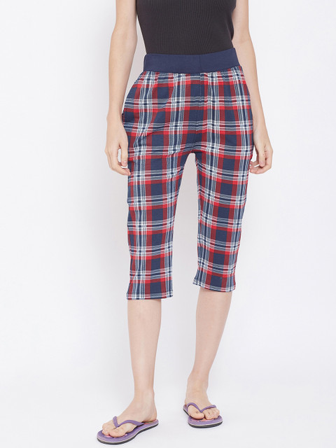 

C9 AIRWEAR Women Red & Navy Blue Checked Lounge Capris