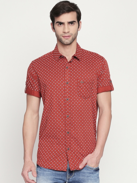 

Mufti Men Rust Red & White Slim Fit Printed Casual Shirt