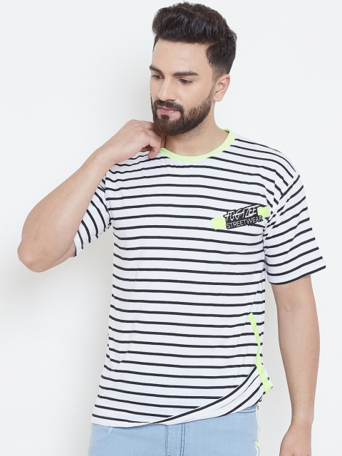 

FUGAZEE Men White Striped Round Neck T-shirt