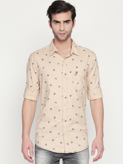 

Mufti Men Beige Slim Fit Printed Casual Shirt