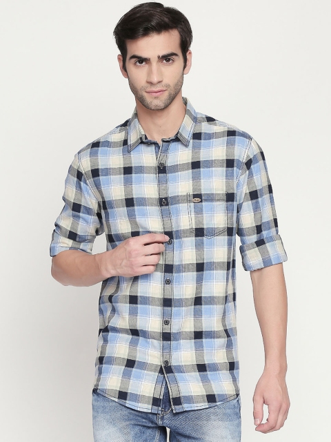 

Mufti Men Blue & Beige Slim Fit Checked Casual Shirt