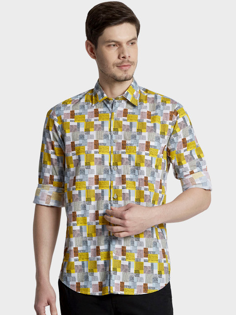 

ColorPlus Men Yellow & White Tailored Fit Printed Casual Shirt