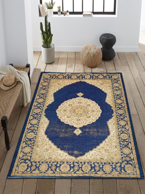 

Saral Home Navy Blue & Beige Printed Anti-Skid Carpet