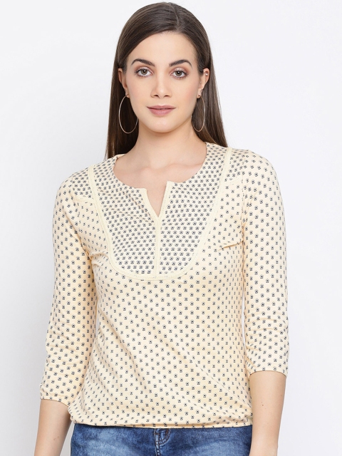 

Crimsoune Club Women Cream-Coloured Printed Round Neck T-shirt