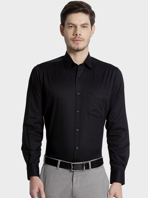 

ColorPlus Men Black Tailored Fit Solid Casual Shirt