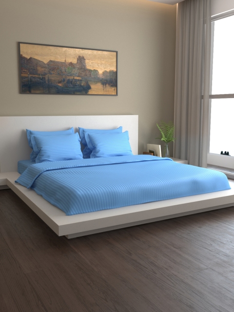 

MARK HOME Blue Striped 400 TC Premium Bedding Set