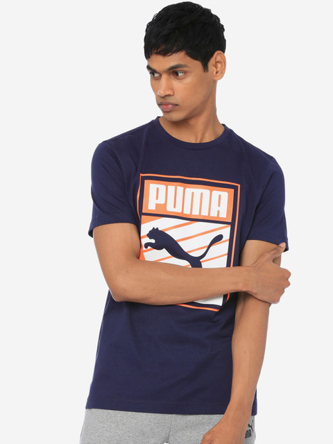 

Puma Men Blue Printed Round Neck Graphic Tee I Peacoat Sports T-shirt
