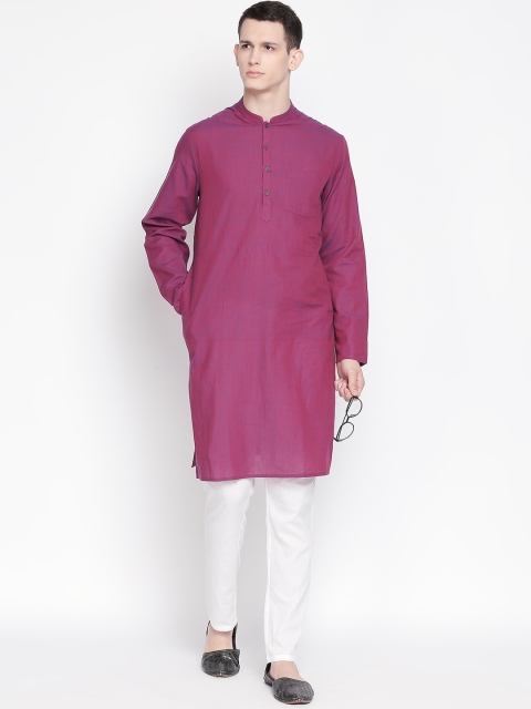

indus route by Pantaloons Men Purple Solid Straight Kurta
