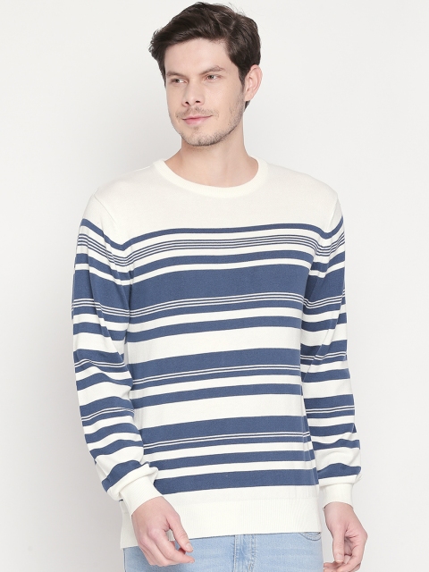 

BYFORD by Pantaloons Men White & Blue Striped Sweater