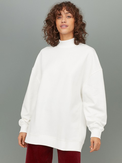 

H&M Women White Solid Oversized Sweatshirt