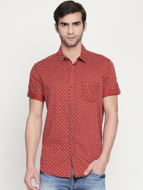 

Mufti Men Rust Red & White Slim Fit Printed Casual Shirt
