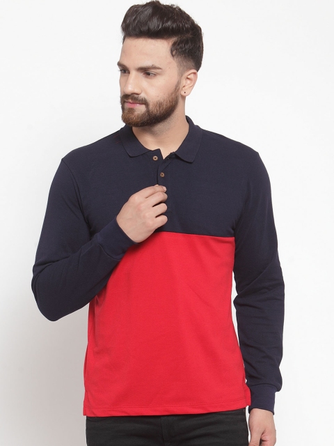 

Kalt Men Navy Blue Colourblocked Polo Collar T-shirt