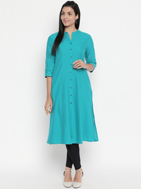 

RANGMANCH BY PANTALOONS Women Teal Solid A-Line Kurta