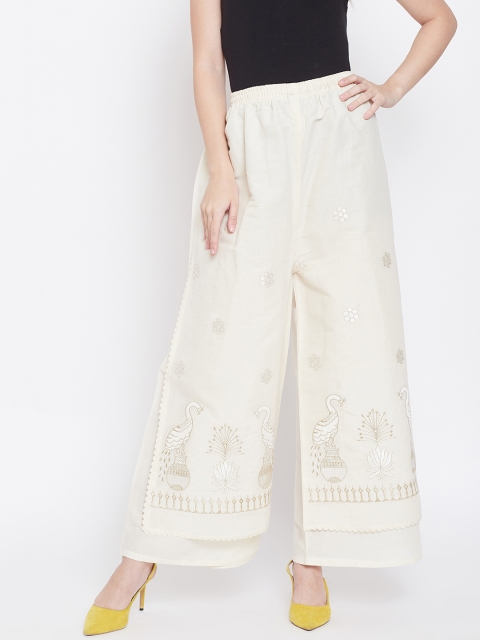 

Castle Women Off-White Embroidered Layered Flared Palazzos