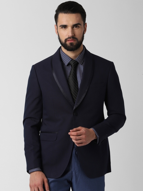 

Peter England Men Navy Blue Self-Design Slim Fit Single-Breasted Blazer