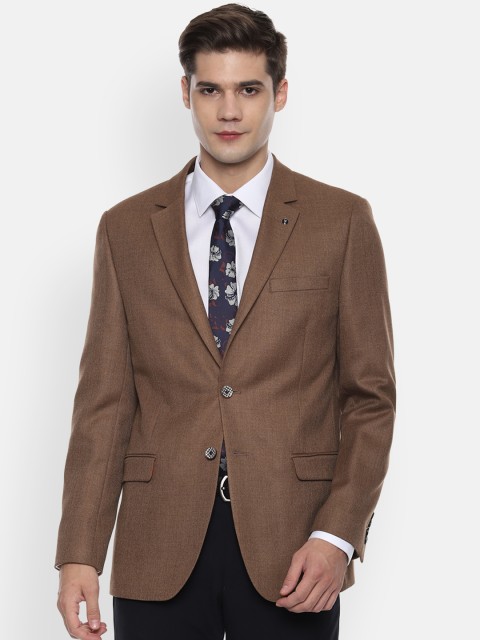 

Van Heusen Men Brown Self-Design Slim-Fit Single-Breasted Blazer