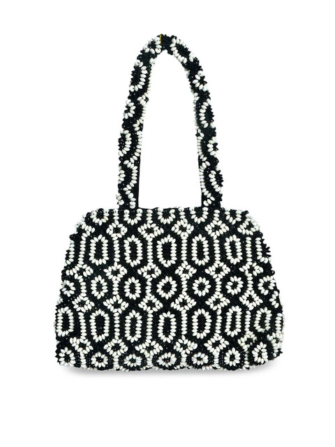 

Diwaah Black & White Self Design Shoulder Bag