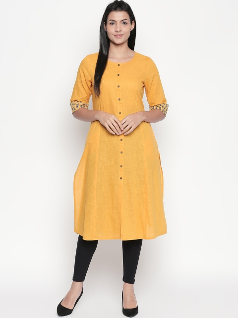 

RANGMANCH BY PANTALOONS Women Mustard Solid Straight Kurta