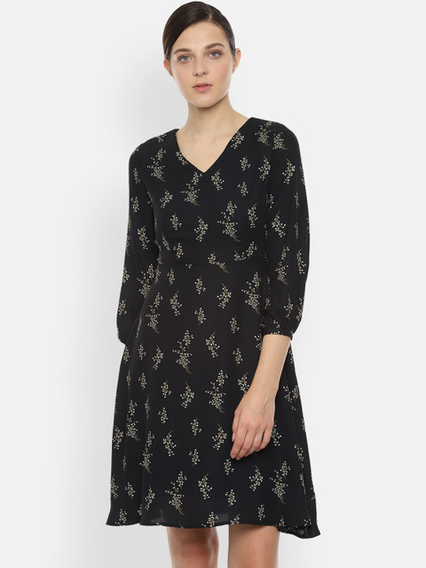 

Van Heusen Woman Women Black Floral Printed Fit and Flare Dress