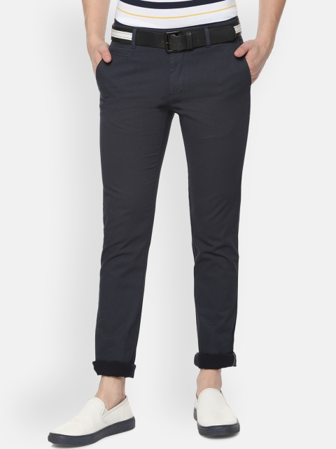 

V Dot Men Navy Blue Slim Fit Self Design Regular Trousers