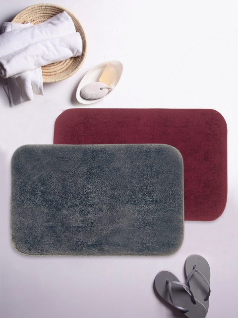 

BIANCA Set of 2 Grey & Maroon Solid Anti-Skid Bath Rugs