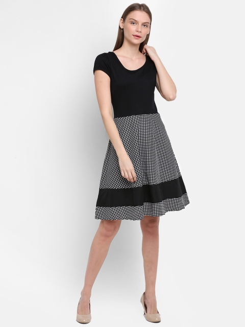 

Rute Women Black & White Checked Fit and Flare Dress