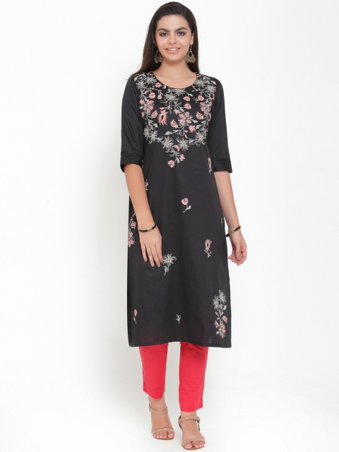 

ETIQUETTE Women Black Printed Straight Kurti