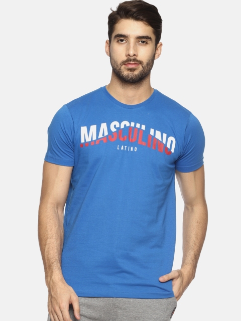 

Masculino Latino Men Blue Printed Round Neck T-shirt
