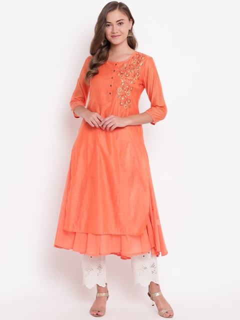 

Be Indi Women Embriodered Orange Fit and Flare Dress