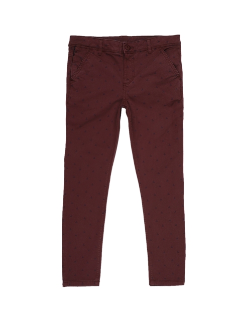 Allen Solly Junior Boys Maroon Regular Fit Printed Regular Trousers