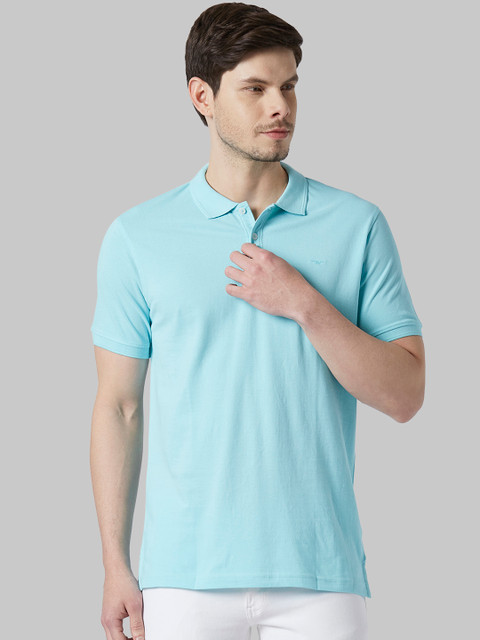 

Park Avenue Men Turquoise Blue Solid Polo Collar T-shirt