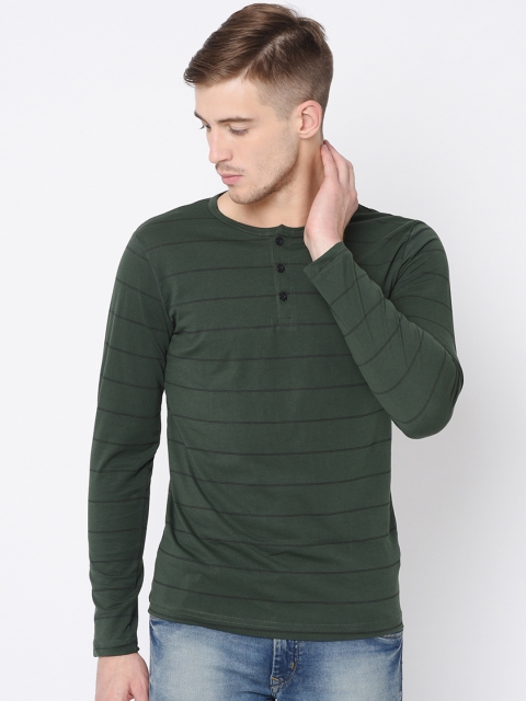 

Rigo Men Olive Green Solid Henley Neck Slim Fit T-shirt