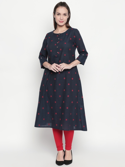

RANGMANCH BY PANTALOONS Women Navy Blue & Red Printed A-Line Kurta