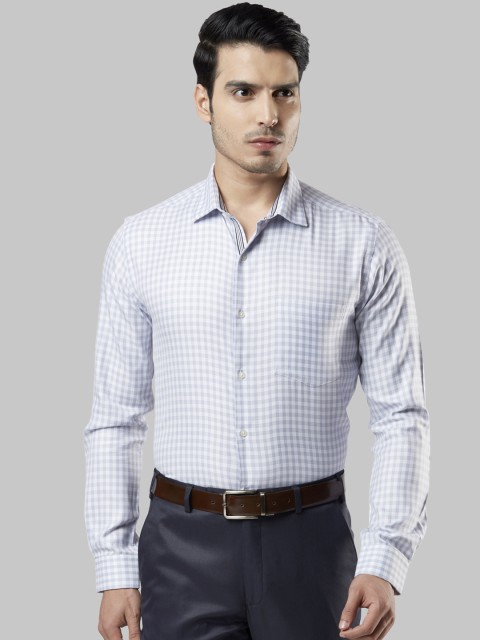 

Next Look Men White & Grey Slim Fit Checked Formal Shirt