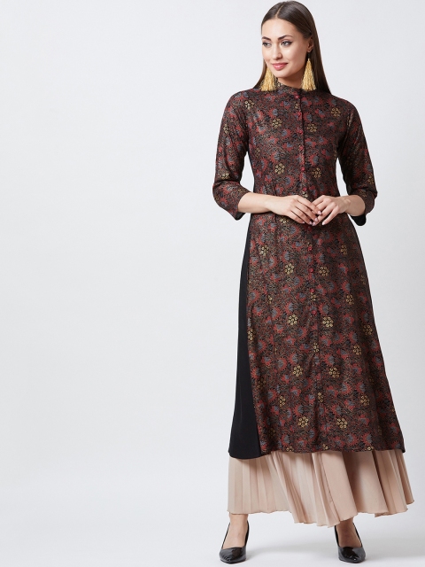 

Tissu Women Black & Brown Printed A-Line Kurta