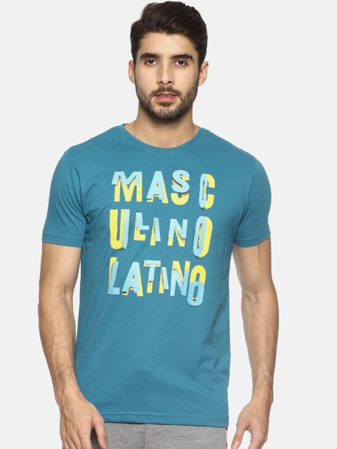 

Masculino Latino Men Teal Blue Printed Round Neck T-shirt