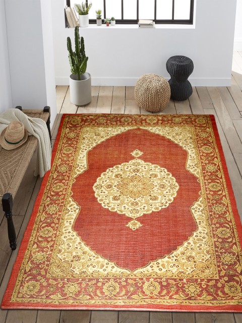 

Saral Home Orange & Beige Printed Anti-Skid Carpet