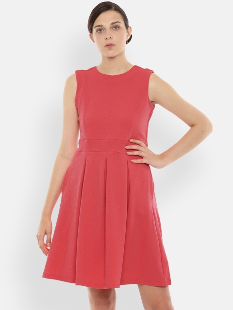 

Allen Solly Woman Women Solid Peach-Coloured Fit and Flare Dress