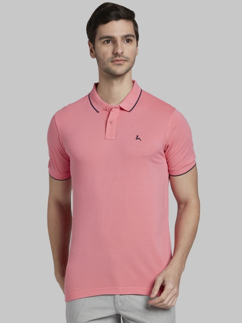 

Parx Men Pink Solid Polo Collar T-shirt