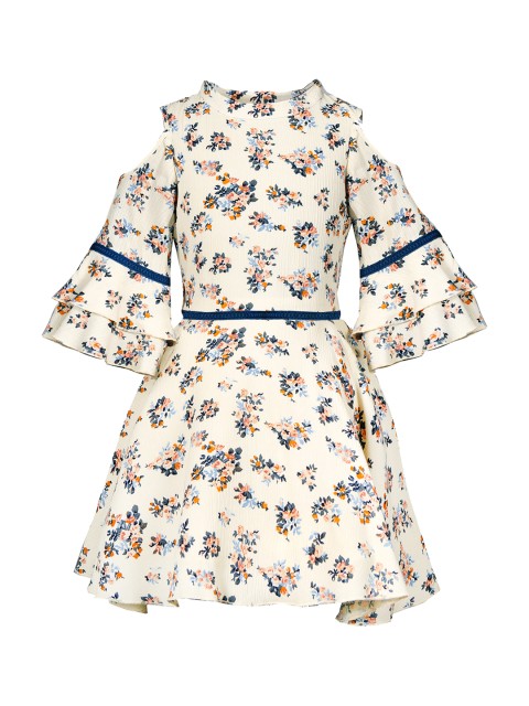 

naughty ninos Girls Floral Printed Off-White Fit and Flare Dress