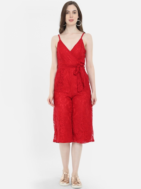 

COVER STORY Women Red Self Design Culotte Jumpsuit