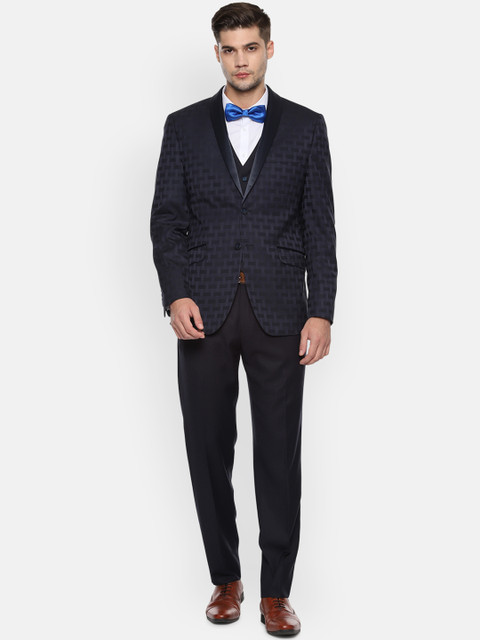 

Van Heusen Men Navy Blue Checked Slim-Fit Tuxedo Suit