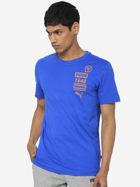 

Puma Men Blue Solid Round Neck Graphic Tee VIII Surf The Web Sports T-shirt